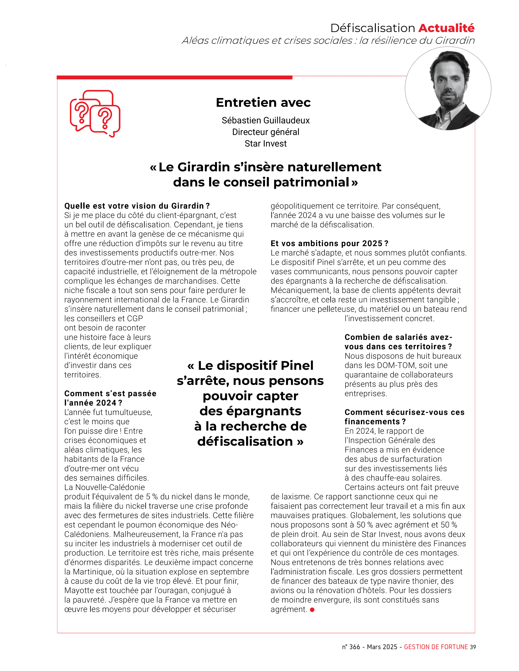 Interview - STAR INVEST - Gestion de Fortune - 03/25